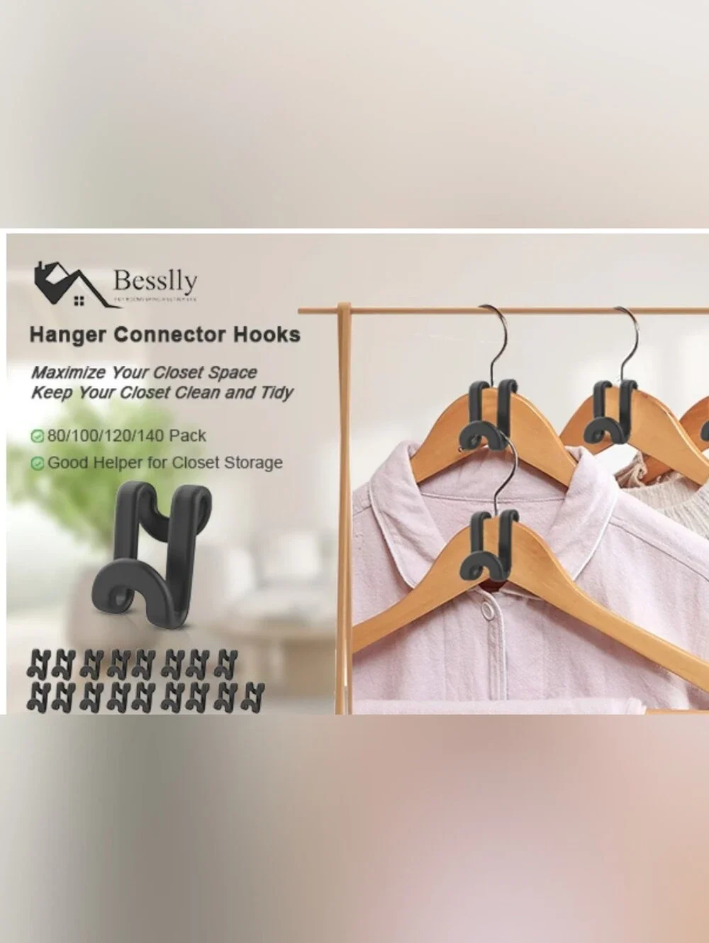 NEW In Box 100Pcs Space Saving Hanger Hooks, Heavy Duty Plastic.